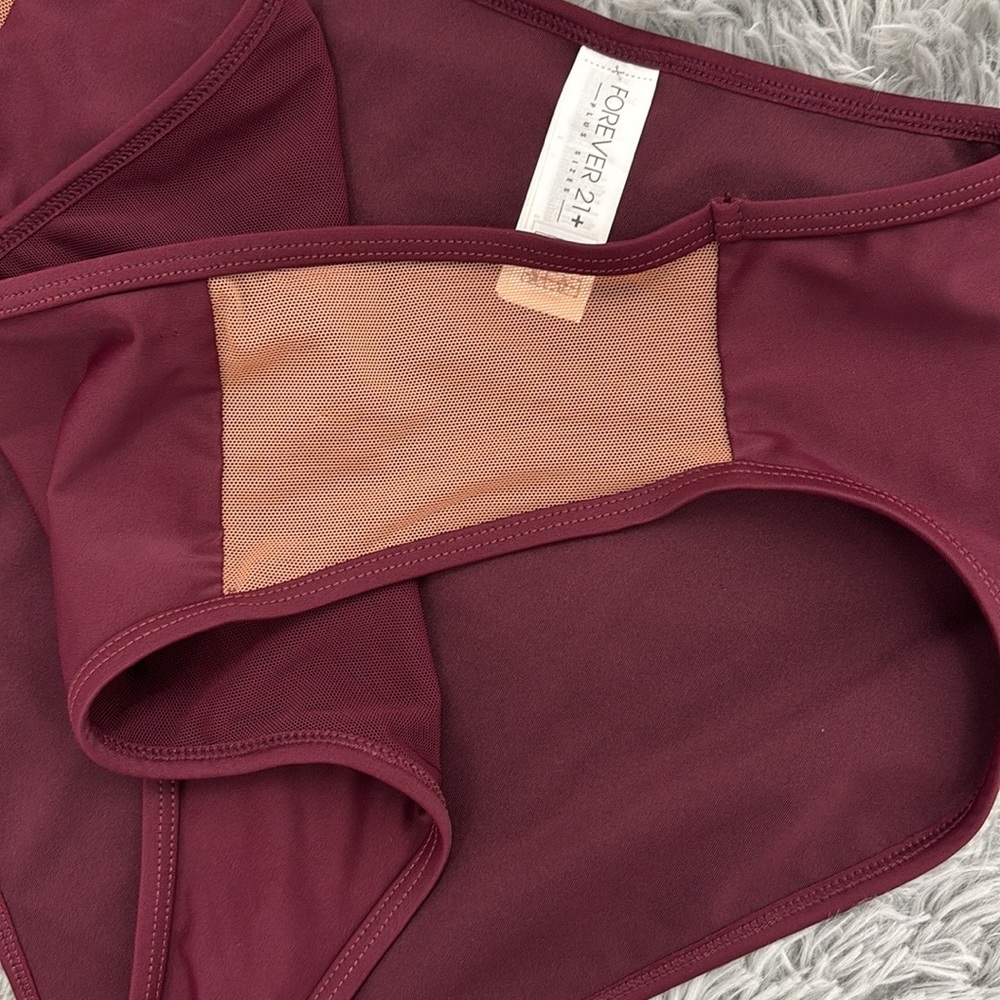 Forever 21 Plus + Burgundy Maroon Bikini Bottoms Mesh Sides High Thigh 2X